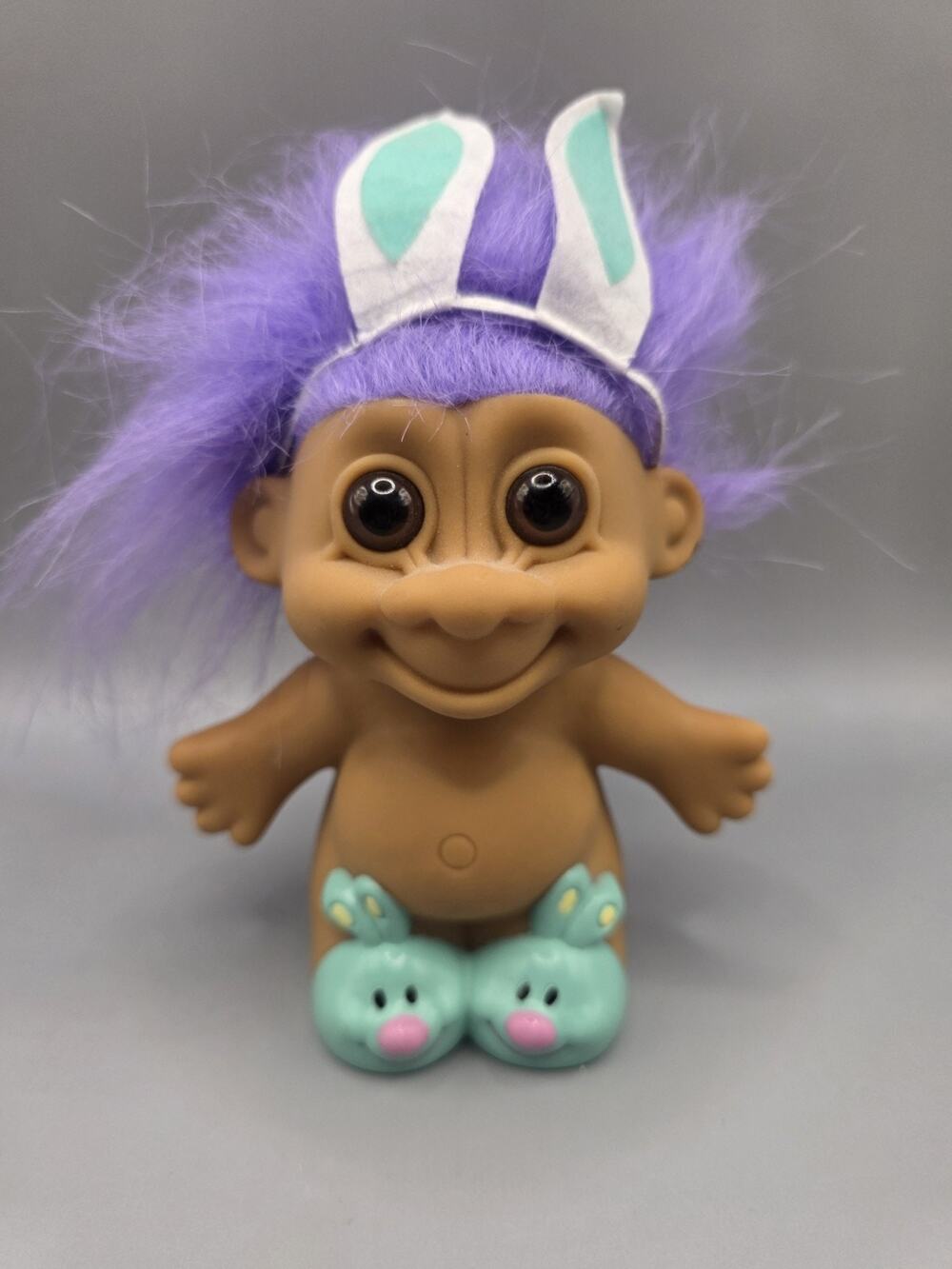 Russ Easter Bunny Troll Doll 6" Bunny Ears , Mint Slippers, & Purple Hair